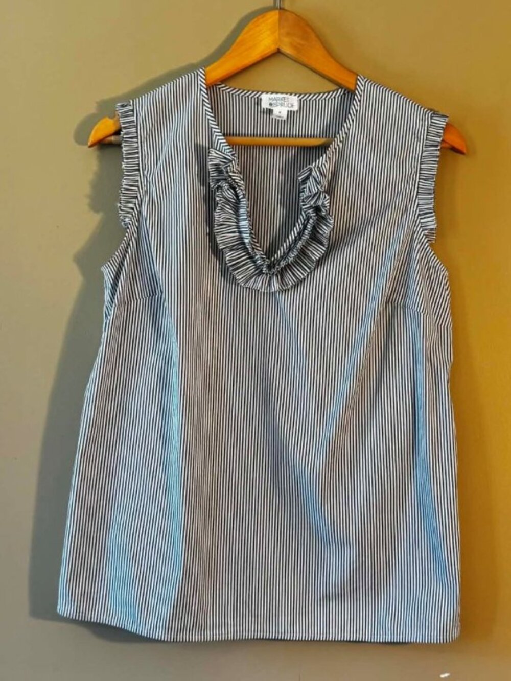 Market & Spruce Striped Ruffle‑Neck Sleeveless Top